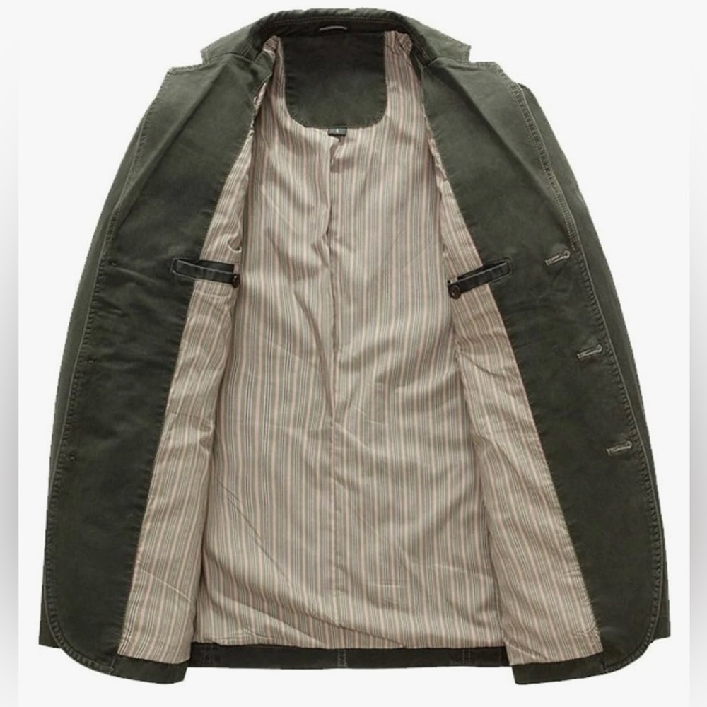 BNWT! CHOUYATOU, Men's Casual 3 Button Stripe Lined Cotton Twill Suit Jacket, π»π€ - Picture 5 of 10